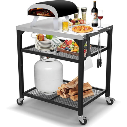 Edelstahl Grillwagen mit 3 Etagen, multifunktionaler Outdoor-Küchenwagen