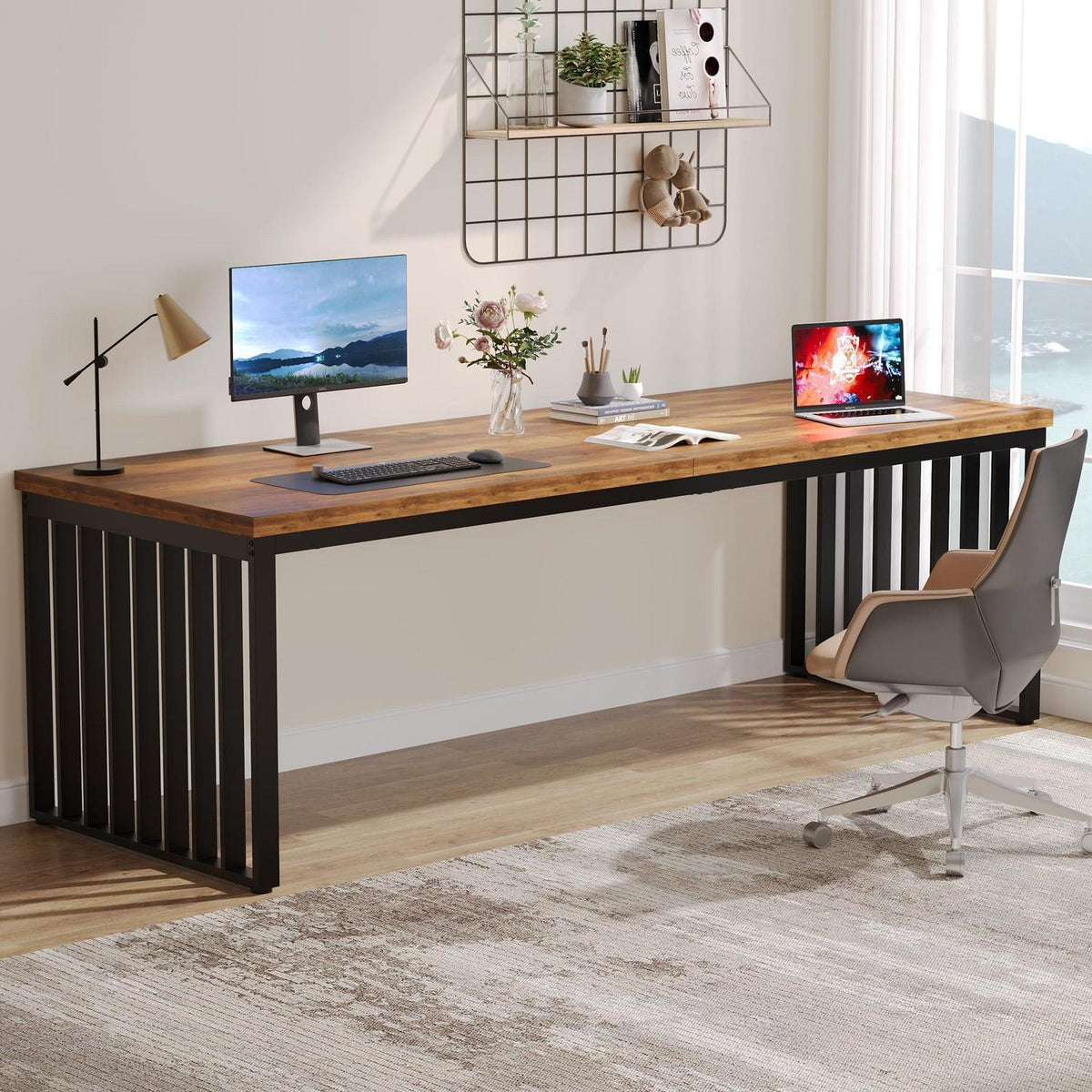 Großer Schreibtisch 180cm – Home Office PC Tisch Braun/Schwarz