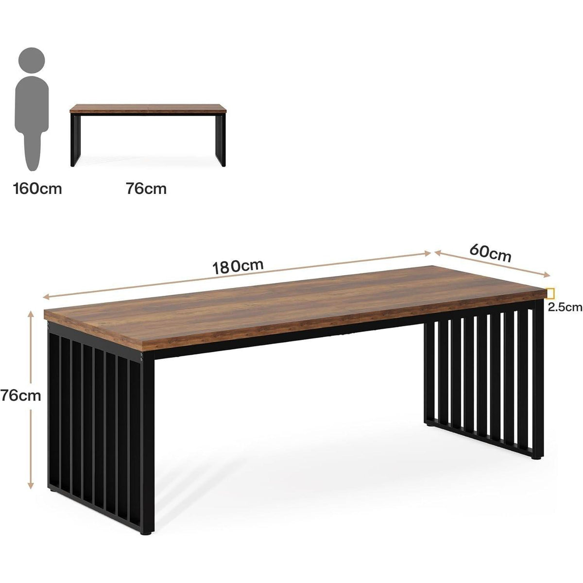 Großer Schreibtisch 180cm – Home Office PC Tisch Braun/Schwarz
