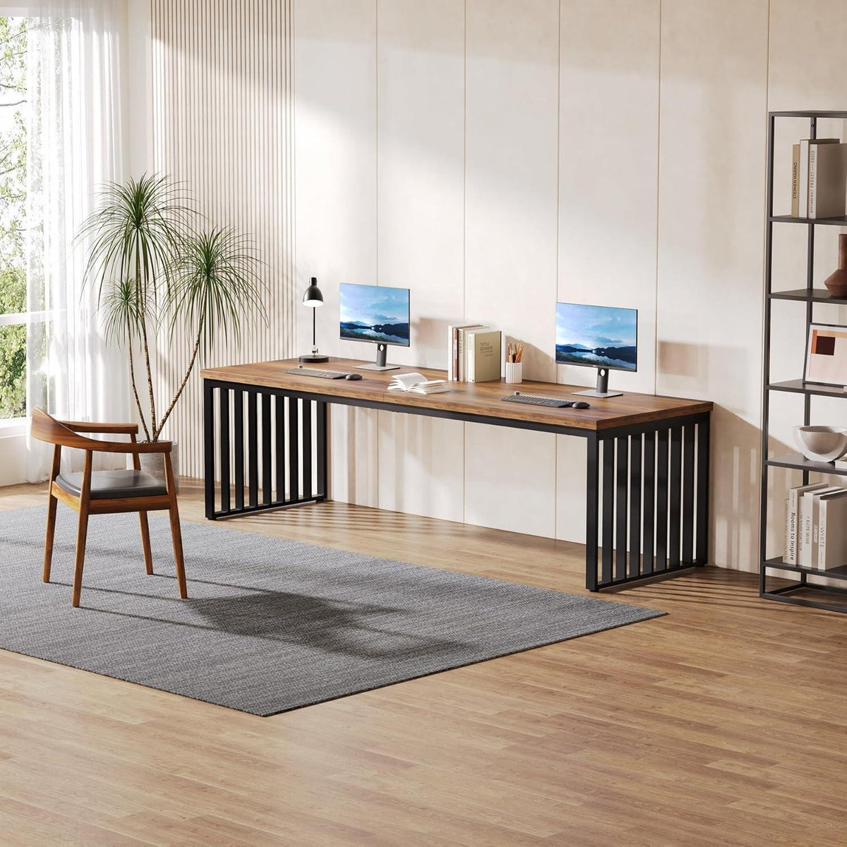 Großer Schreibtisch 180cm – Home Office PC Tisch Braun/Schwarz