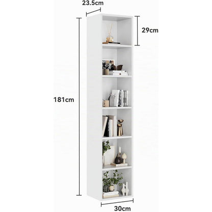 Schmales Bücherregal mit 6 Ebenen – Weiß