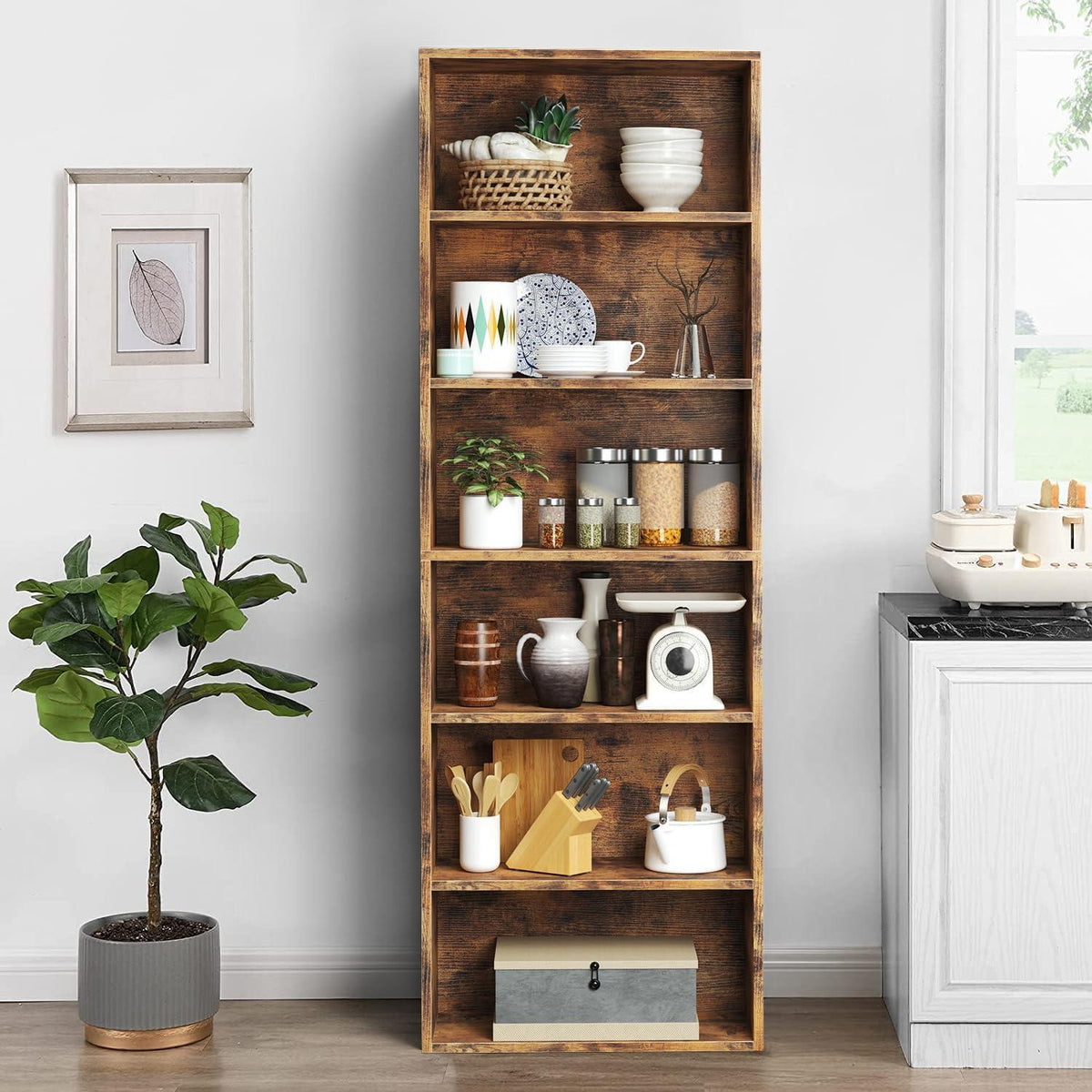 Bücherregal 6 Ebenen | Modernes Holzregal für Wohnzimmer & Büro