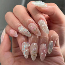 24 Stück 3D Handgemachte Press on Nails Mit Charms Mittel Almond