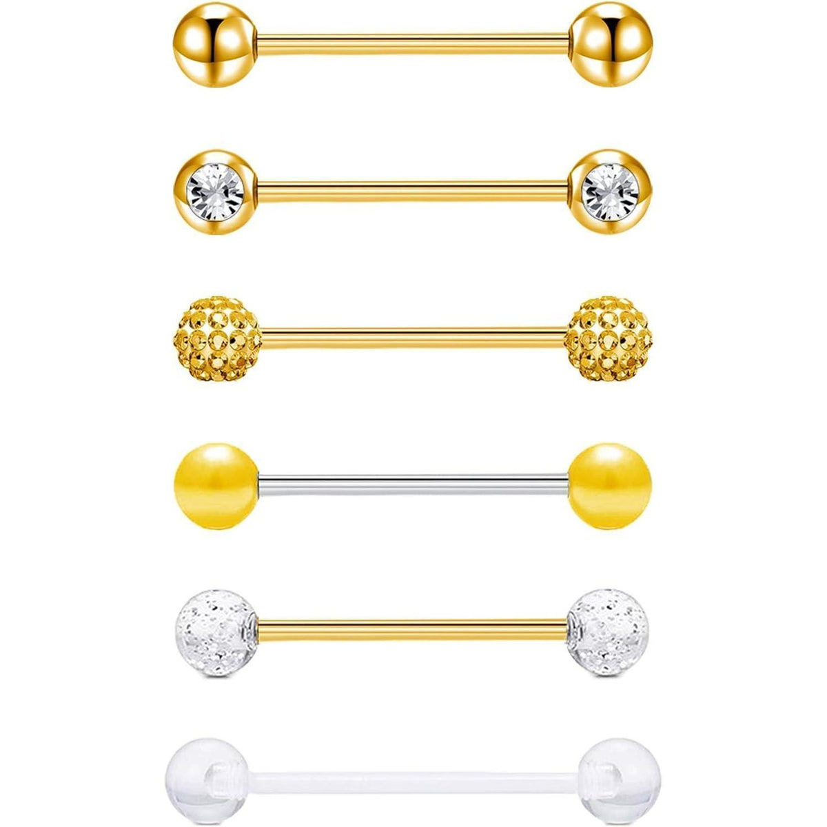 Zungenpiercing Set 6 Stück Chirurgenstahl 16mm 14G mit Kugeln