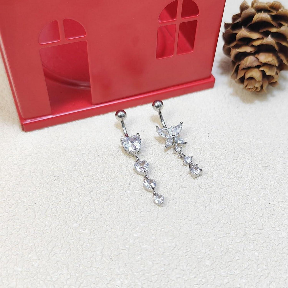 Bauchnabelpiercing 2er Set 10mm Herz Anhänger Chirurgenstahl Silber Gold