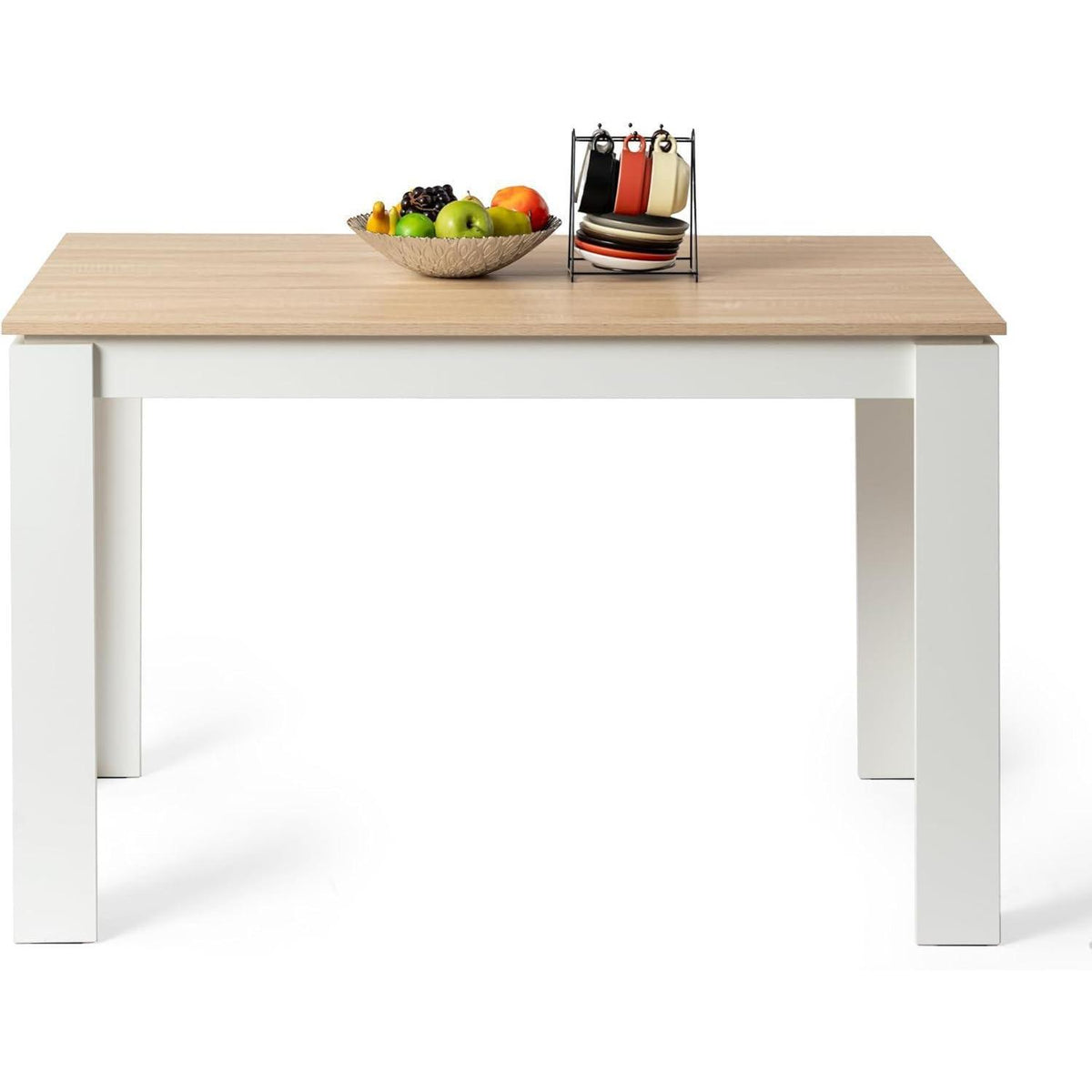 Esszimmergruppe Eiche-Weiß 120cm + 4 Stühle Grau in Lederoptik