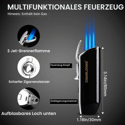 Windfest Zigarrenfeuerzeug Set mit Cutter & Punsch