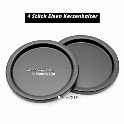 4er Set Kerzenteller Metall 10cm Schwarz für Stumpenkerzen
