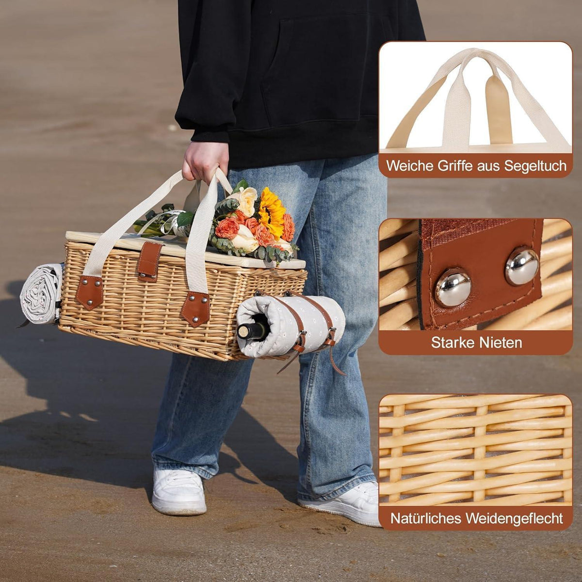 Picknickkorb Set für 2 Personen mit Tisch & Besteck