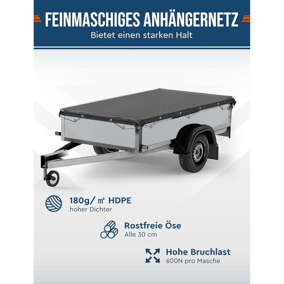 Feinmaschiges Anhängernetz 3x4m mit Spannseil – Ladungssicherung