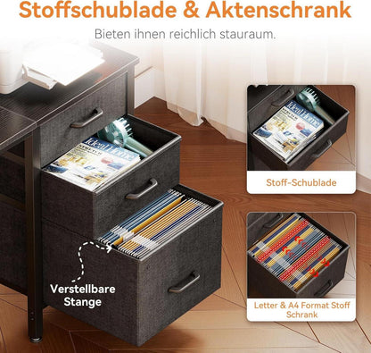 Schreibtisch mit 3 Stoff Schubladen und Kopfhörerhalter, Schwarz