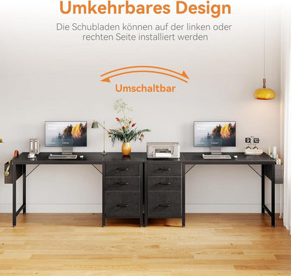 Schreibtisch mit Stoffschubladen und Kopfhörerhalter, Schwarz 120x48cm