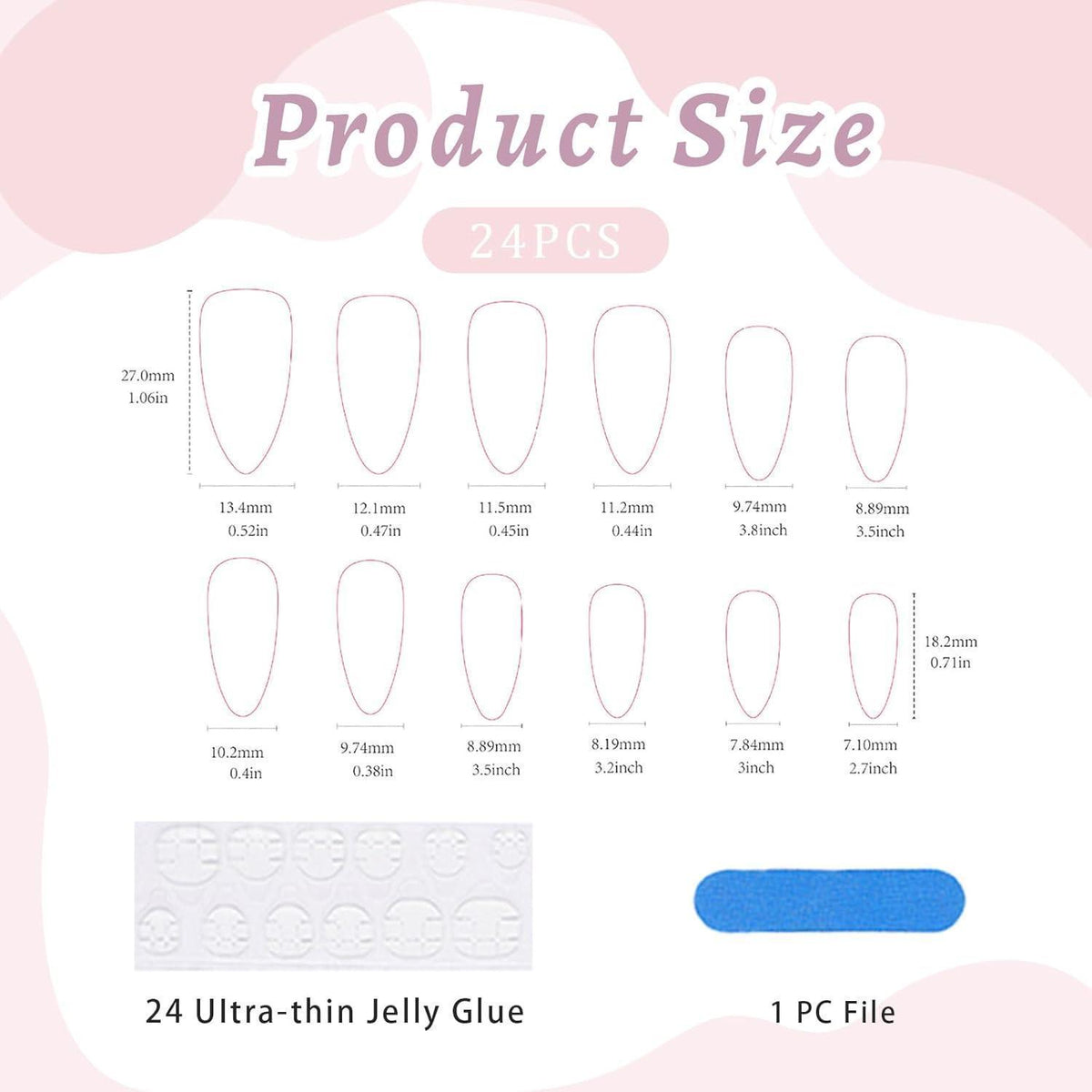 Weiße Mandel Falsche Nägel Set – 24 Stück Press On Nails