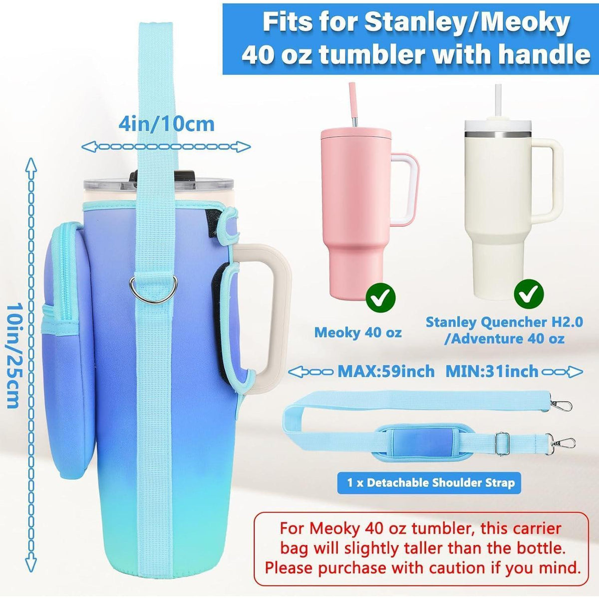 Trinkflaschenhalter für 40oz Stanley & Meoky Becher mit Tasche