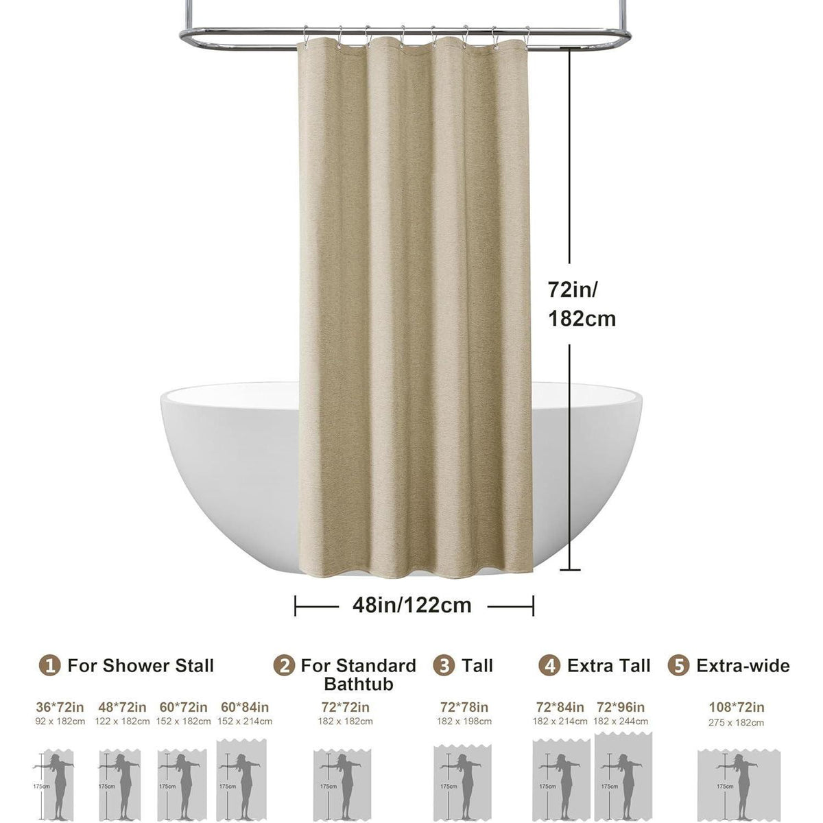Leinen Duschvorhang mit Metallringen Taupe 122x182cm
