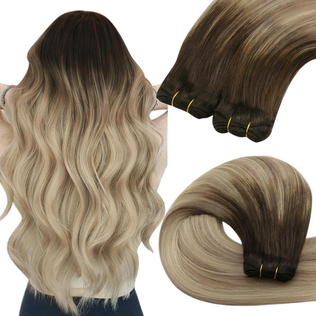 Echthaar Tressen Balayage Dunkelbraun Blond 45cm