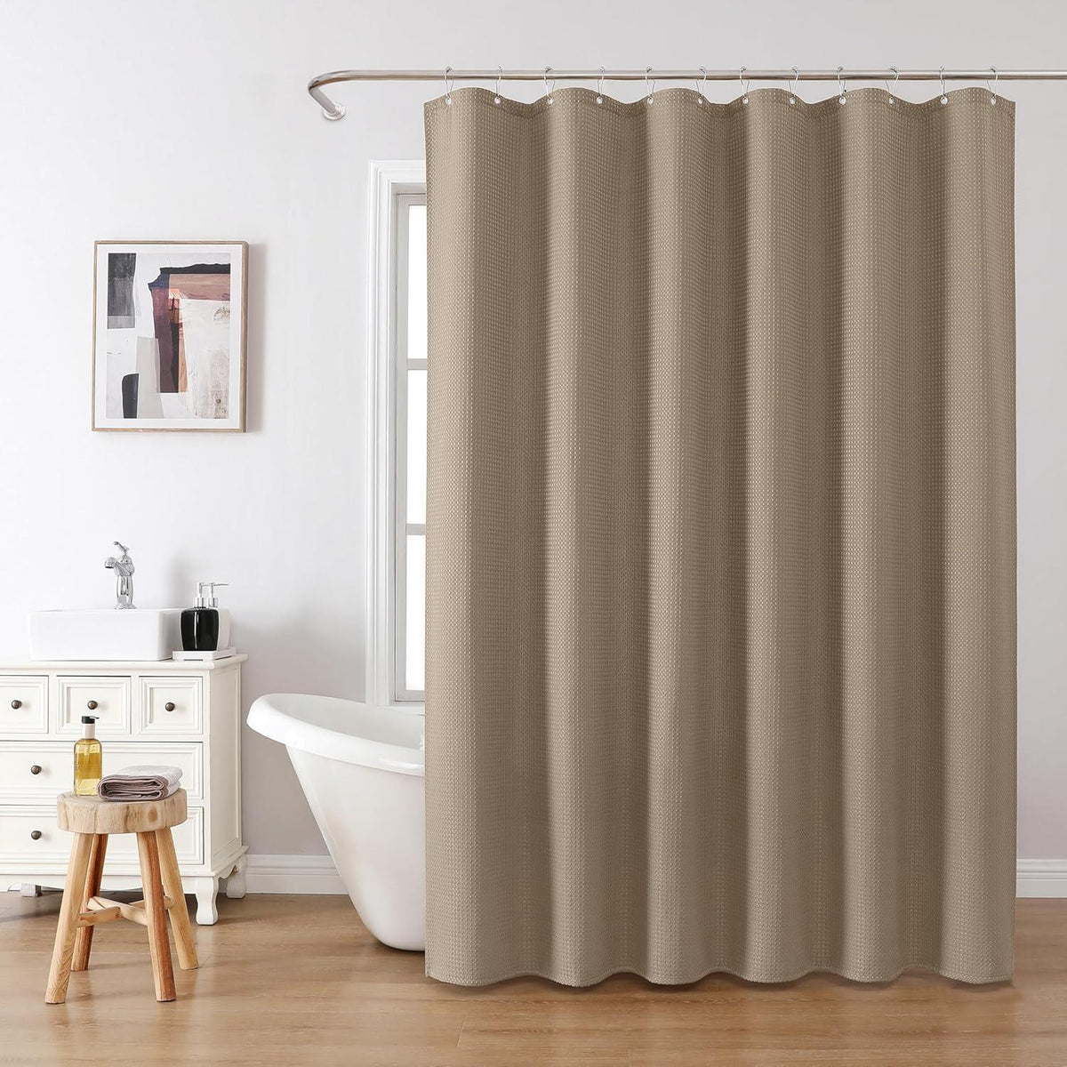 Waffel Duschvorhang wasserdicht, Khaki, 182x198cm