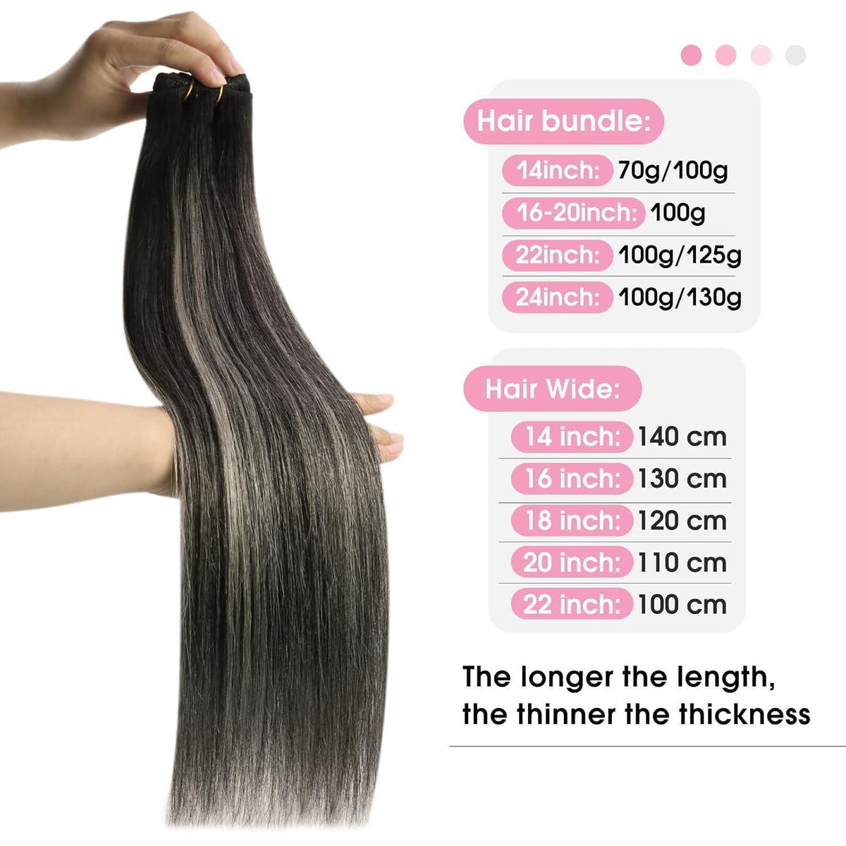 Echthaar Tressen Schwarz Ombre Silber 40cm 100g Remy