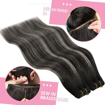 Echthaar Tressen Schwarz Ombre Silber 40cm 100g Remy