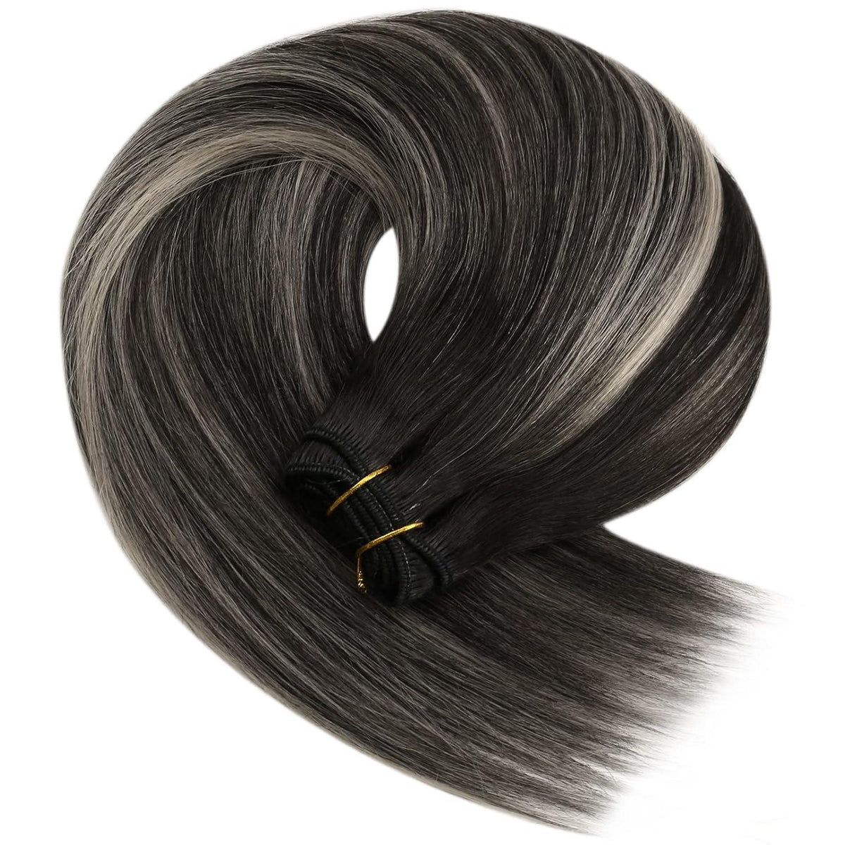 Echthaar Tressen Schwarz Ombre Silber 40cm 100g Remy