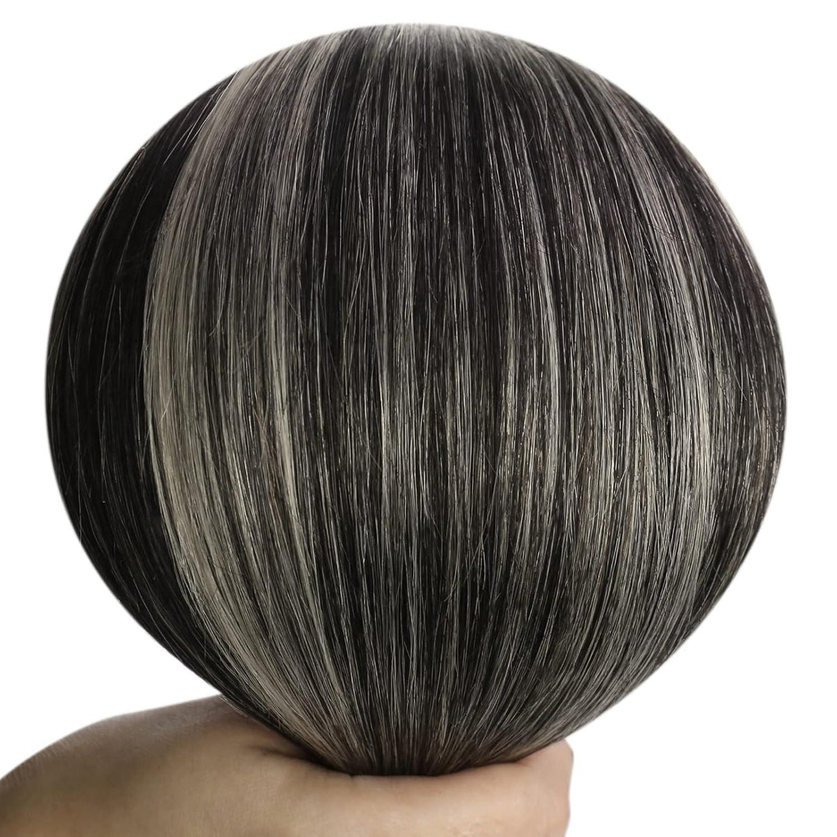 Echthaar Tressen Schwarz Ombre Silber 40cm 100g Remy