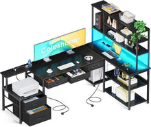 Eckschreibtisch LED USB Steckdosen Schubladen Regale Homeoffice 180cm