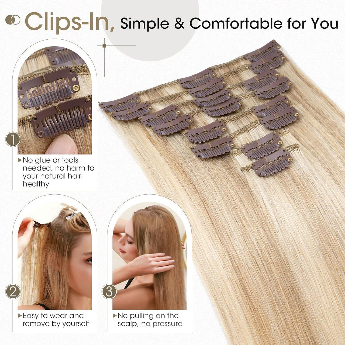 Clip-in Haarverlängerung Echthaar Balayage Blond 60cm
