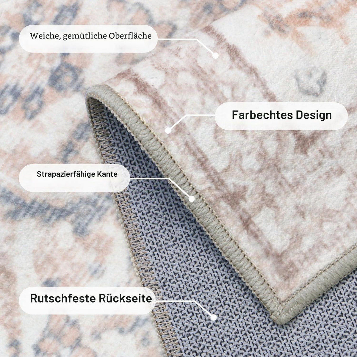 Vintage Teppich Wohnzimmer 200x290cm Hellbeige Rechteckig
