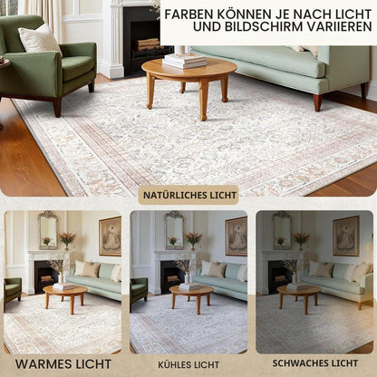 Vintage Teppich Wohnzimmer 200x290cm Hellbeige Rechteckig