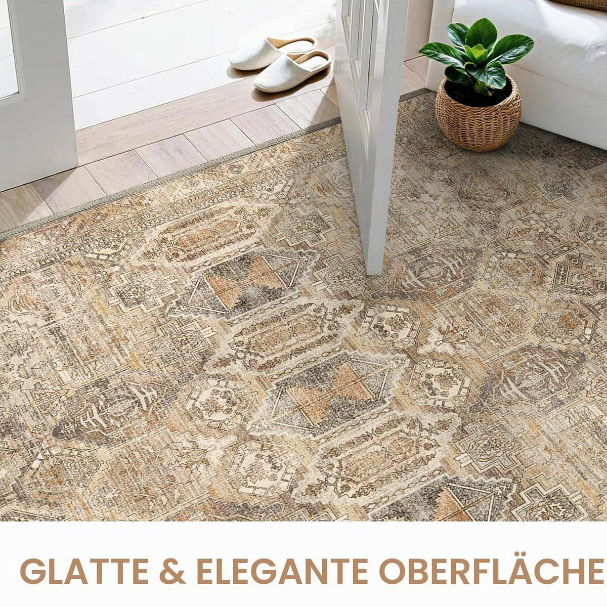 Vintage Teppich Wohnzimmer 160x230cm Hellbraun Rechteckig