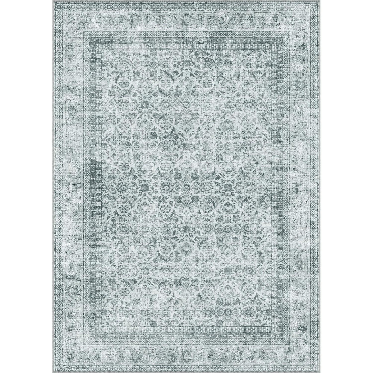 Vintage Teppich Grau Rechteckig 200x290cm – Waschbar & Rutschfest