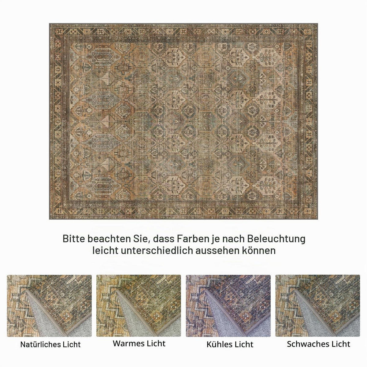 Vintage Teppich Wohnzimmer 200x290cm Dunkelbraun Grün Rechteckig