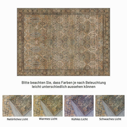 Vintage Teppich Wohnzimmer 200x290cm Dunkelbraun Grün Rechteckig