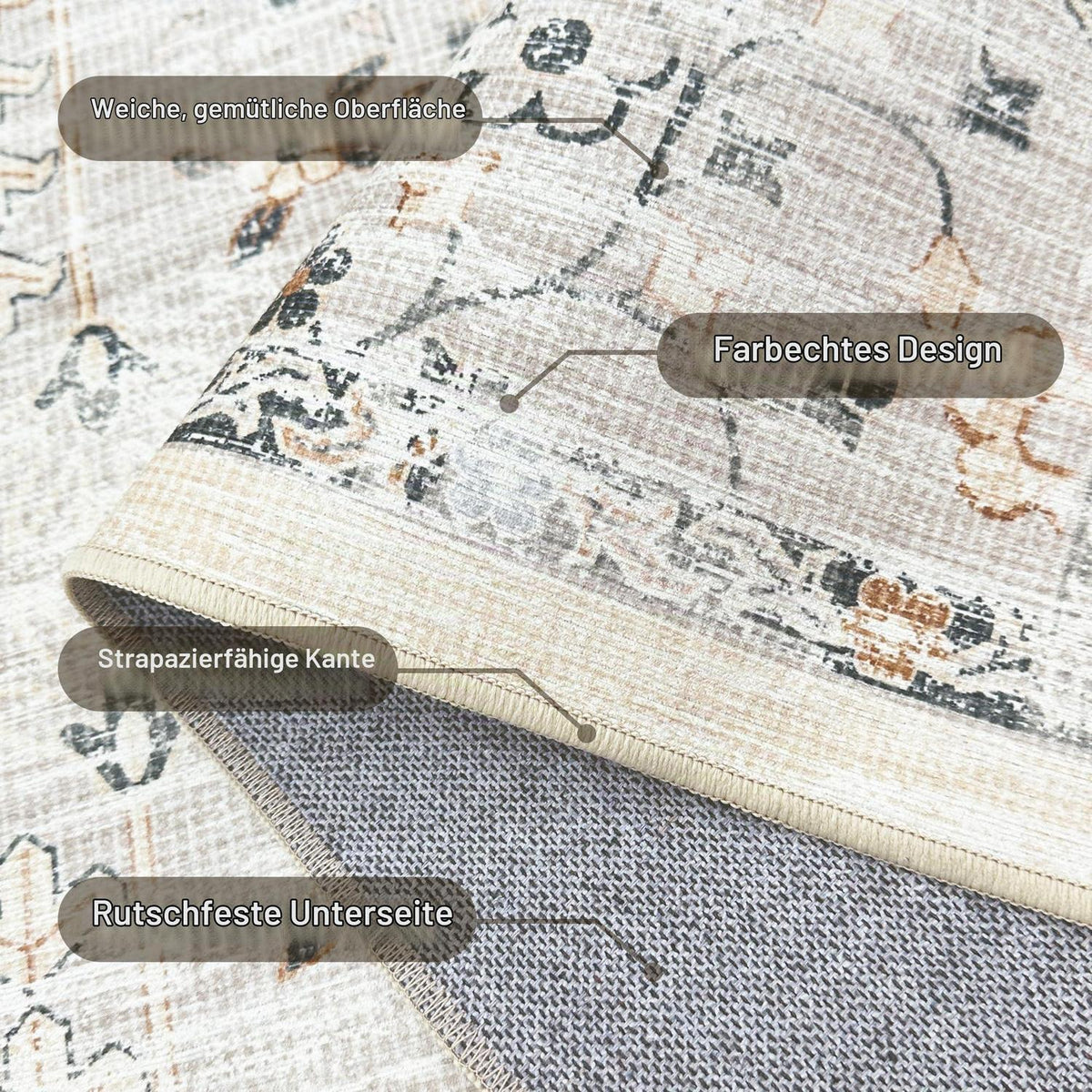 Vintage Teppich Wohnzimmer 160x230cm – Waschbar & Rutschfest