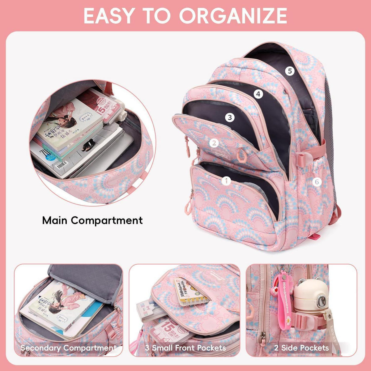 Kinderrucksack mit Rollen Rosa – Schulrucksack Trolley für Mädchen
