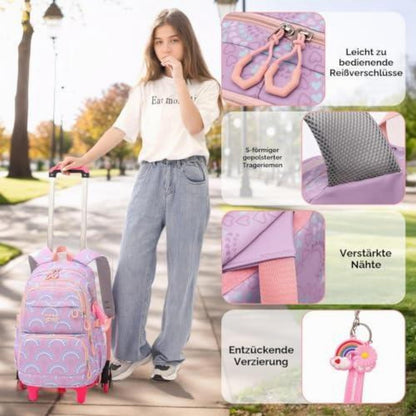 Kinderrucksack mit Rollen Lila – Schulrucksack Trolley für Mädchen
