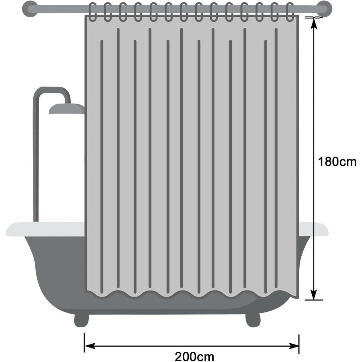 Duschvorhang Stoff 200x180 cm Dunkelgrau Wasserdicht mit Ringen