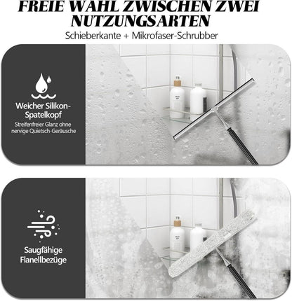 Duschabzieher Langstielig Teleskopstange Schwarz Fensterputzer