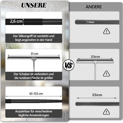Ausziehbarer Duschabzieher Teleskopstange Schwarz 43-153cm - Duschwischer Duschkabinenabzieher Fensterputzer