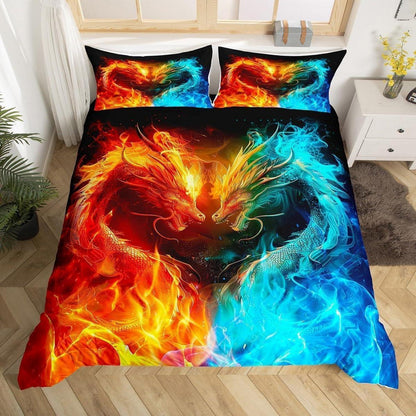 Kinder Bettwäsche Set Drache 135x200cm - Gelb Blau