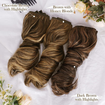 Kurze Wellige Clip in Extensions 30cm Haarverlängerung 6PCs - Dunkel Braun