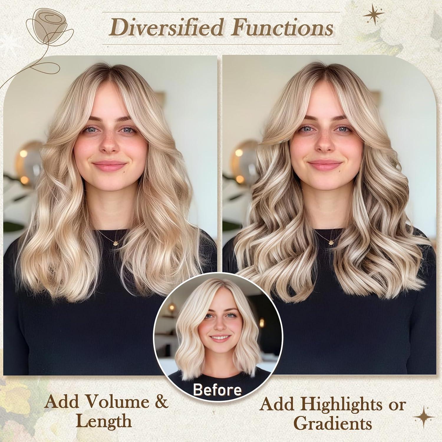 Clip in Haarverlängerung Blond 30cm 6-teilig Haarteil Extensions weiche natürliche Textur - Styling-Set mit Zubehör