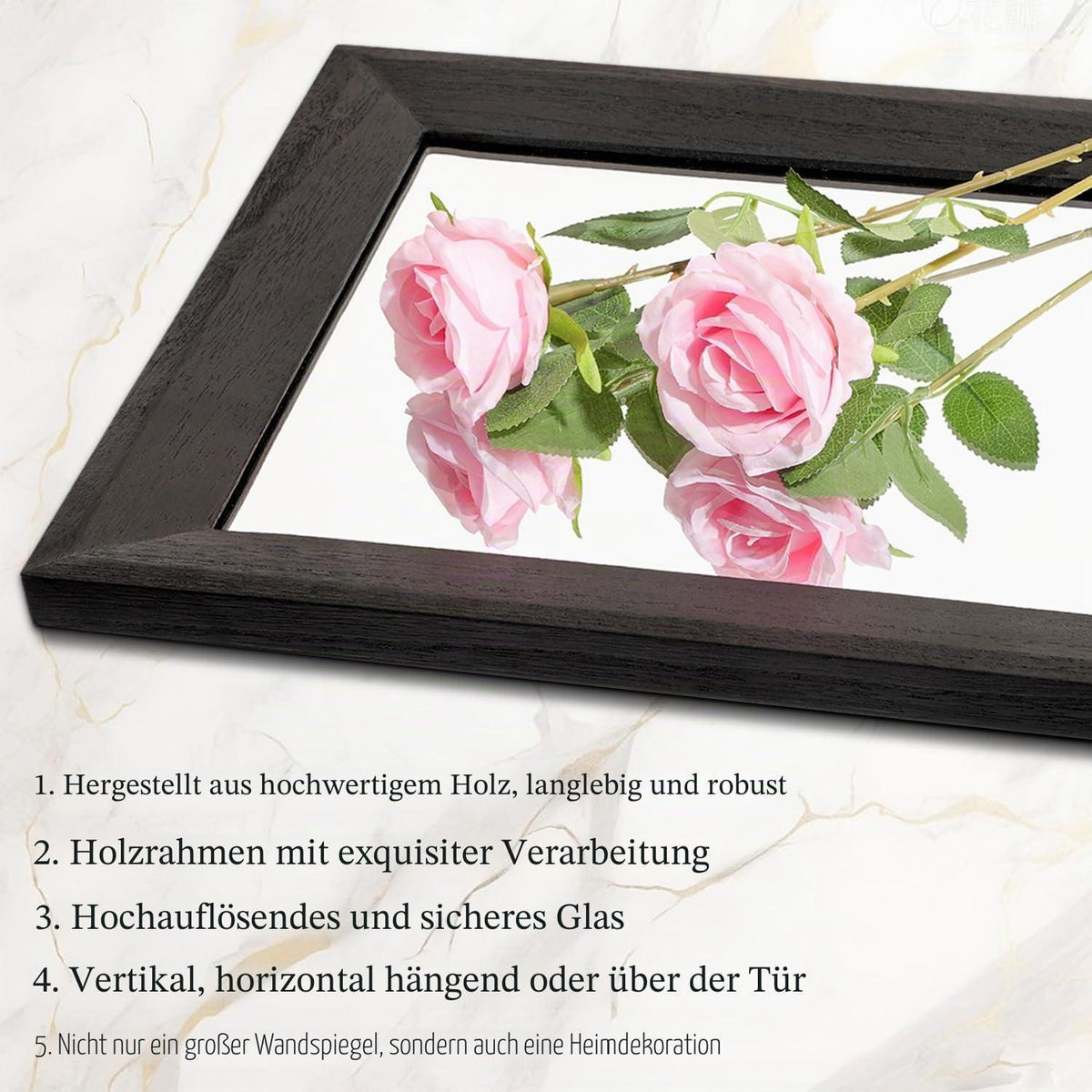 Großer Wandspiegel Holzrahmen Schwarz 110x35 cm