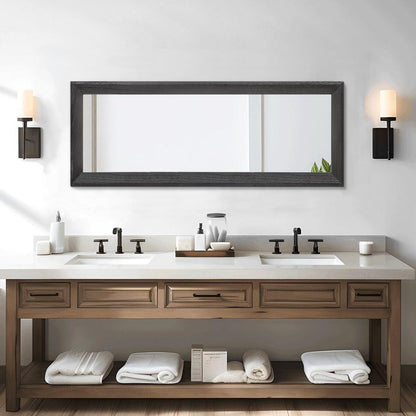 Großer Wandspiegel Holzrahmen Schwarz 110x35 cm