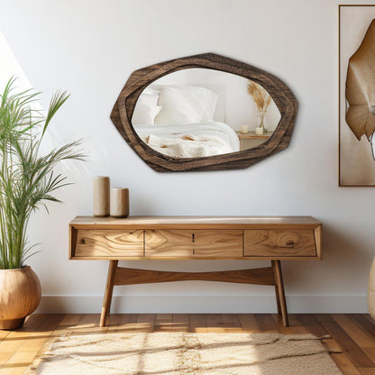 Asymmetrischer Wandspiegel mit Holzrahmen – 70x45 cm Retro Braun