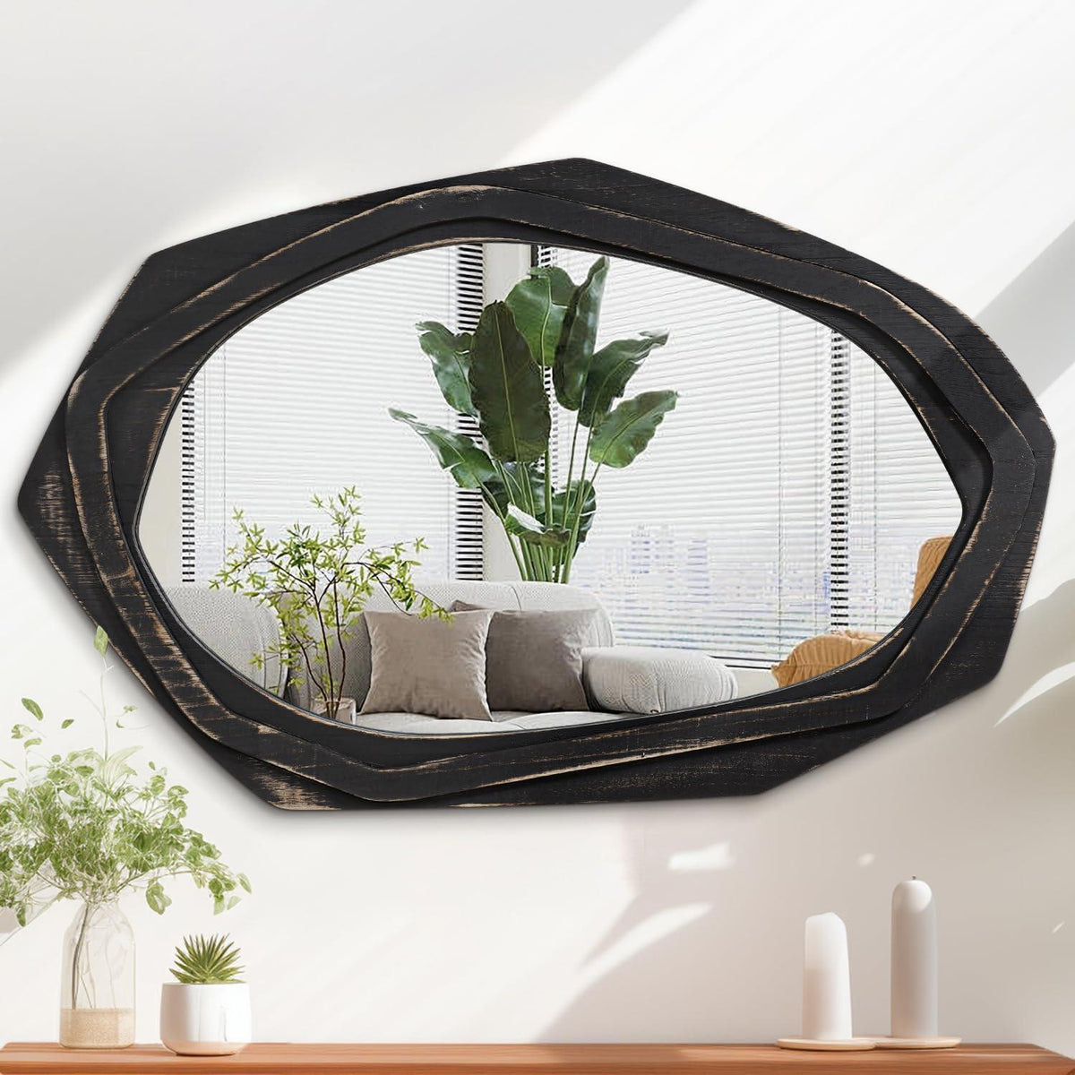 Großer rustikaler Wandspiegel – Asymmetrisch 70x45 cm