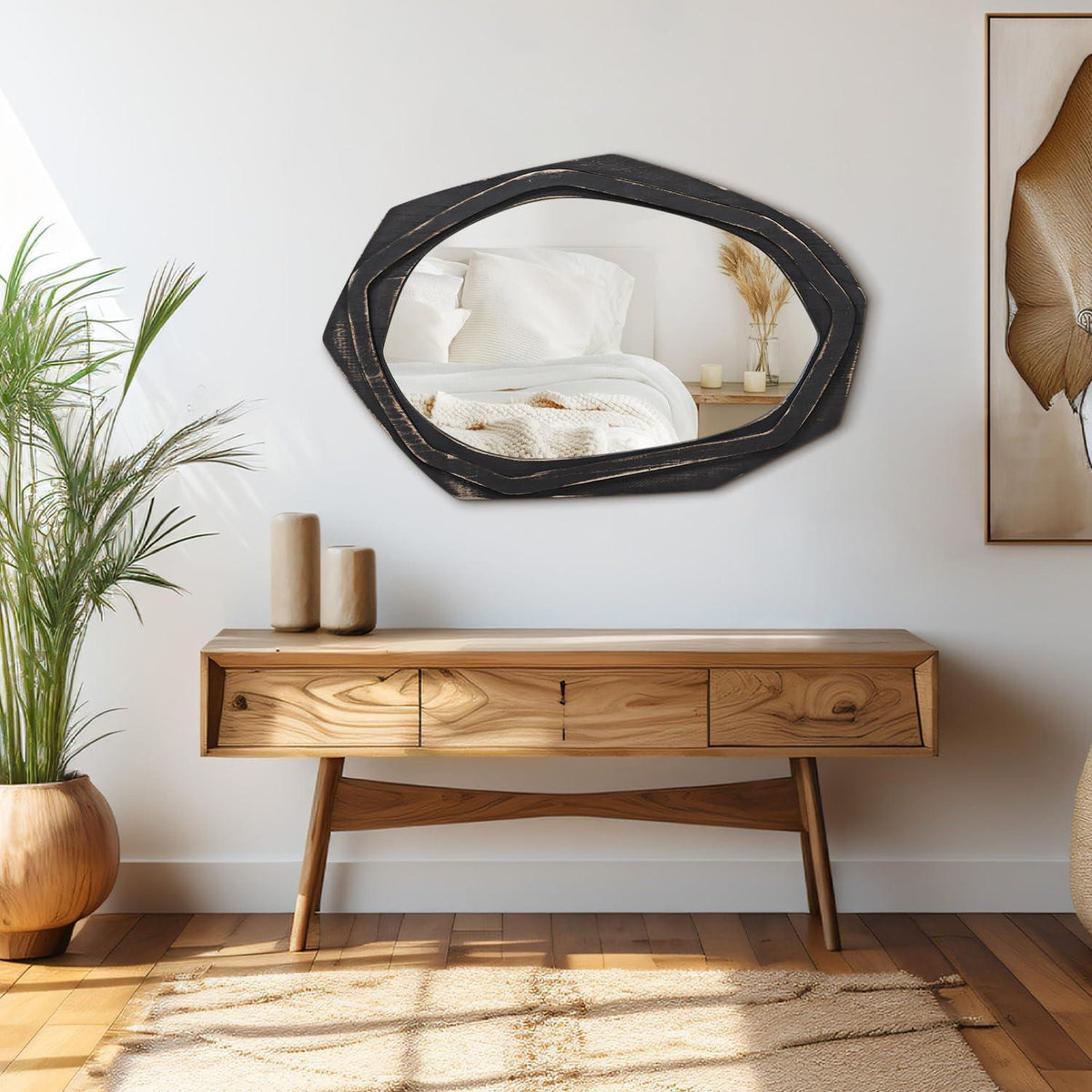 Großer rustikaler Wandspiegel – Asymmetrisch 70x45 cm