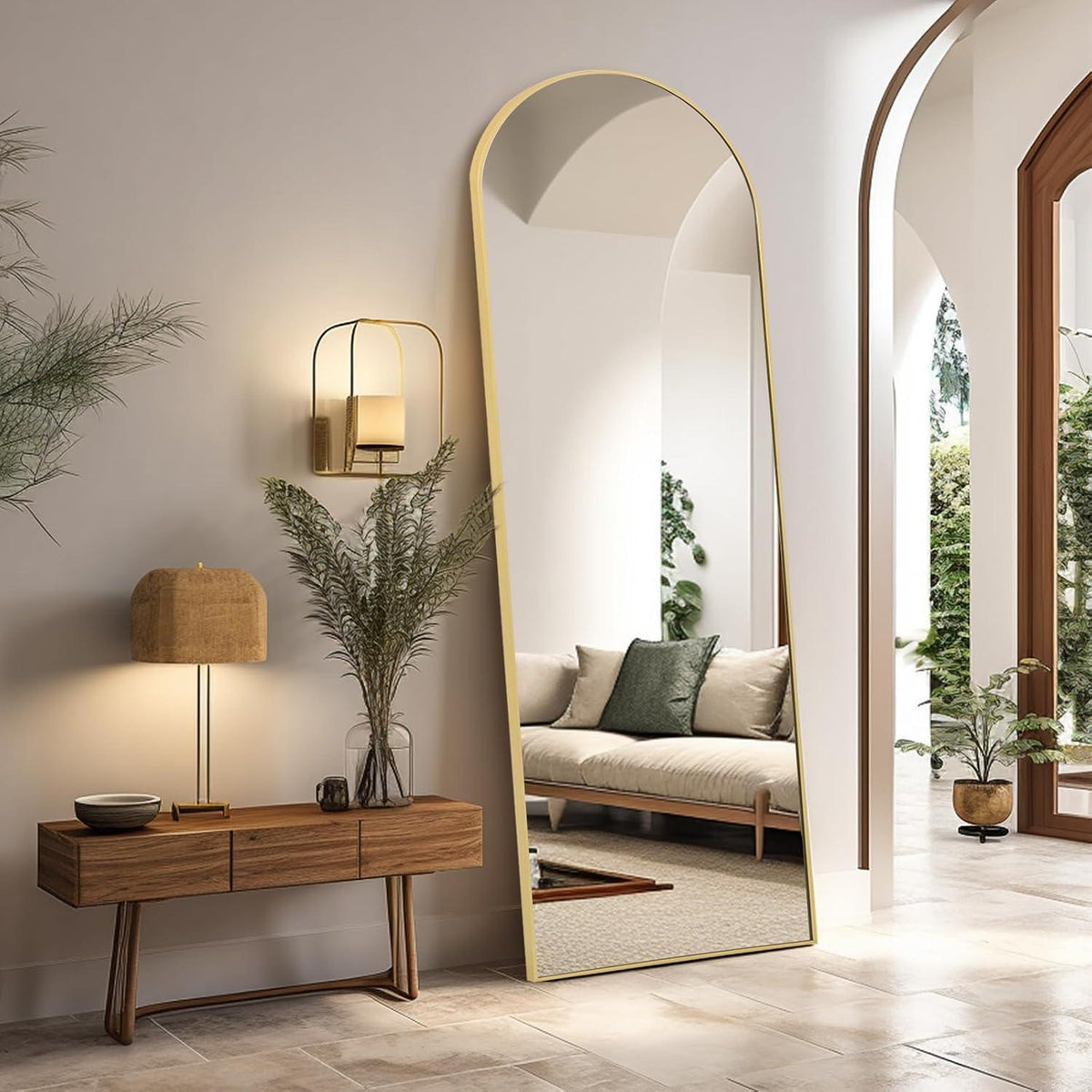 Gewölbter Ganzkörperspiegel 165x60cm – Stehspiegel Schwarz Gold