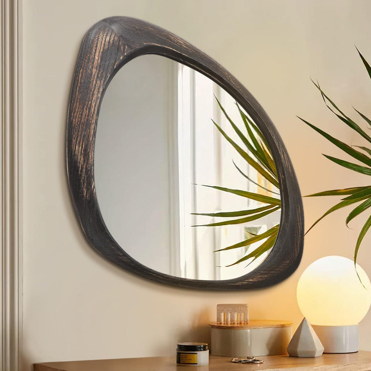Großer Wandspiegel mit Holzrahmen – Retro Design 65x45 cm
