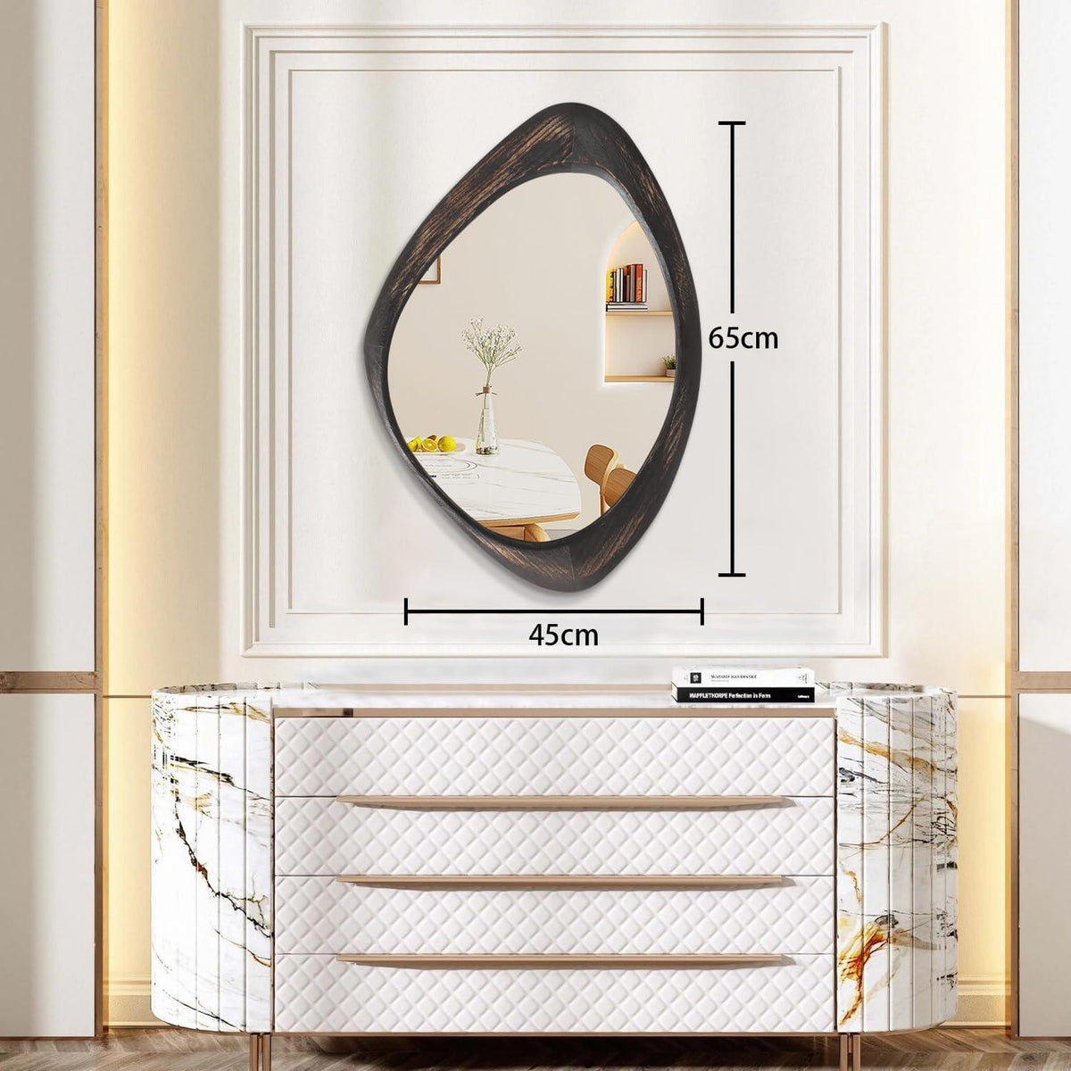 Großer Wandspiegel mit Holzrahmen – Retro Design 65x45 cm
